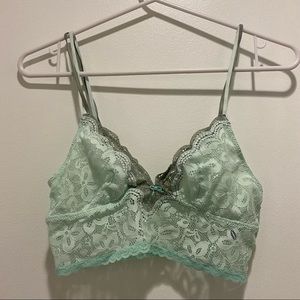 New Aerie | Light Green Pastel Lace V-Neck Semi-Sheer Scallop Trim Bralette, S